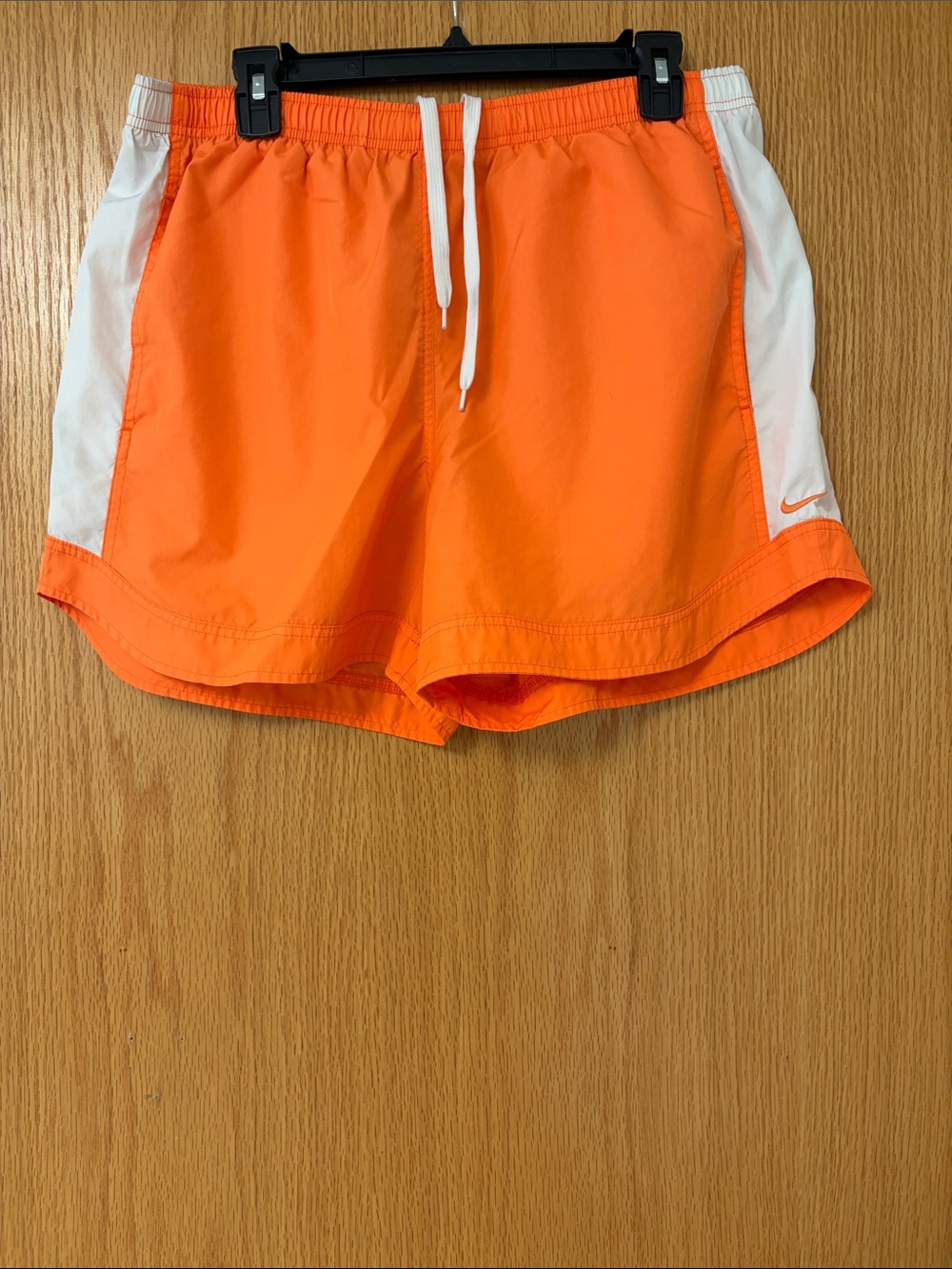 Nike Women's Orange Athletic Shorts with White Side Panels | L